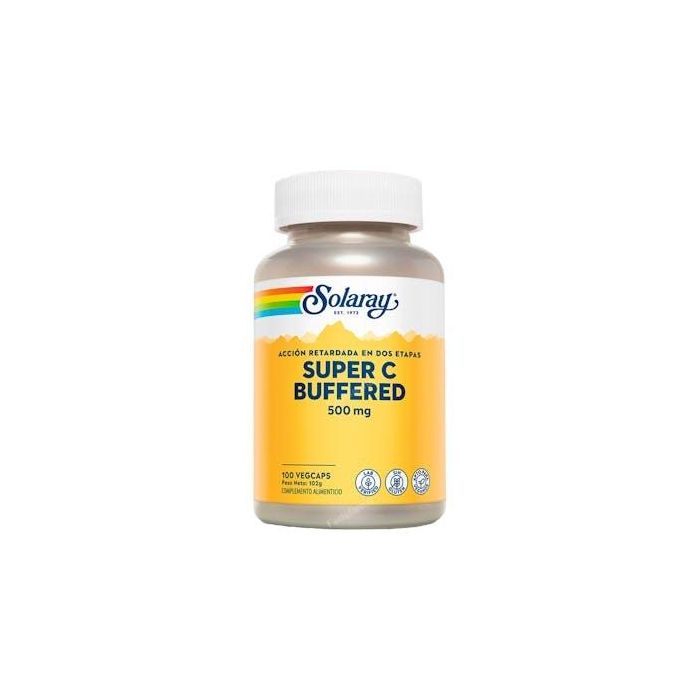SOLARAY Super C Buffered 500mg, Vitamina C Acción Retardada, con Escaramujo y Acerola, 100 Cápsulas