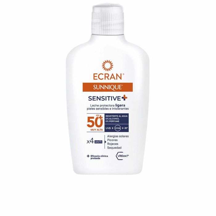 Ecran SUNNIQUE SENSITIVE Leche Protectora SPF50+ para Pieles Sensibles y Atópicas, Textura Ligera, 200 ml