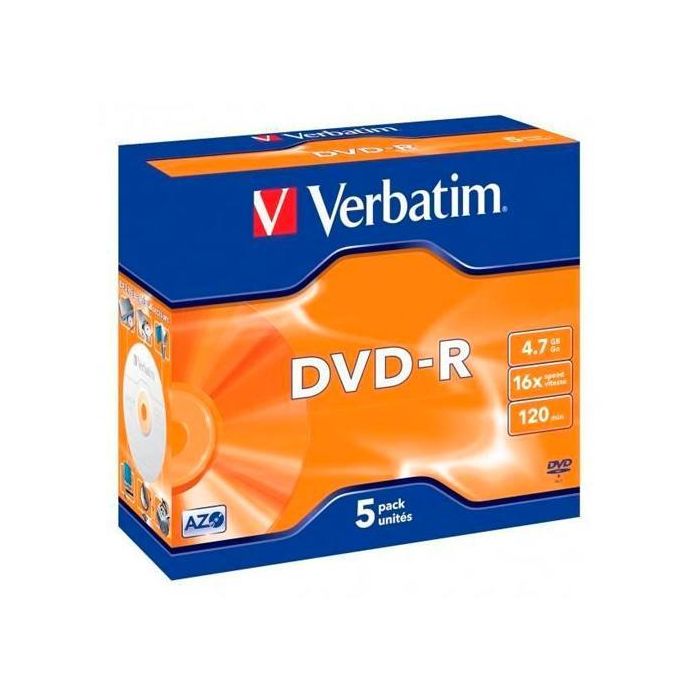Verbatim Dvd-R, 4.7 grb, 16X, 5 Pack Branded Jewel Case, Superficie Matt Silve Verbatim Dvd-R, 4.7 grb, 16X, 5 Pack Branded Jewel Case, Superficie Matt Silve