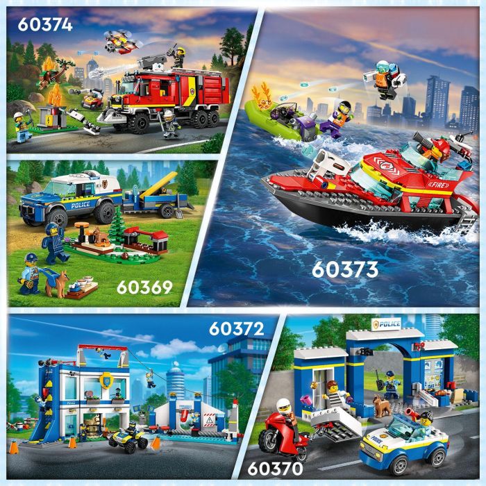 LEGO 60373 El bote de rescate de los bomberos, juguete flotante con jetpack y minifigurinas 8