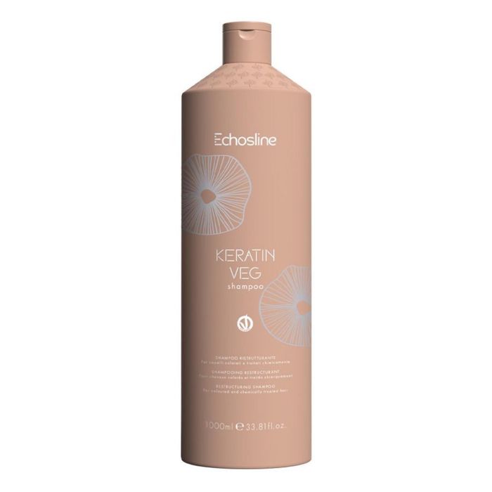 Echosline Champú Keratin Veg 1000ml Restructurante para Cabellos Teñidos y Tratados Químicamente, con Protección