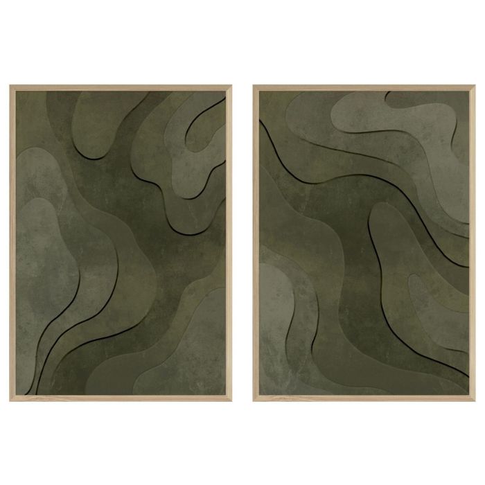 Cuadro Home ESPRIT Verde Beige Gris oscuro Poliestireno Madera MDF Abstracto Escandinavo (2 Unidades)
