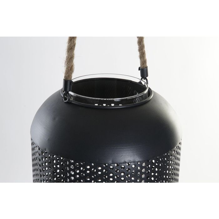 DKD Home Decor Portavelas Loft Negro Marron Metal Cuerda Cristal 22 x 63 x 22 cm 1