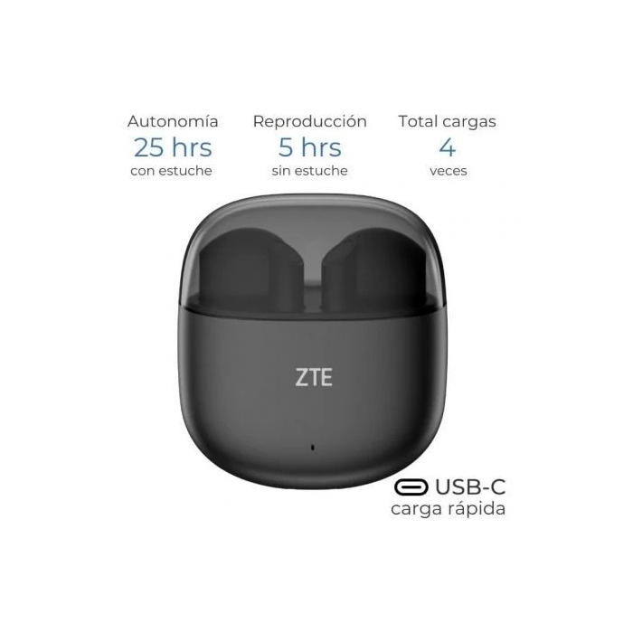 ZTE EB2201 Auriculares Bluetooth Inalámbricos Buds 2, Bluetooth 5.3, Autonomía Total 25h, IPX4, Negros 1
