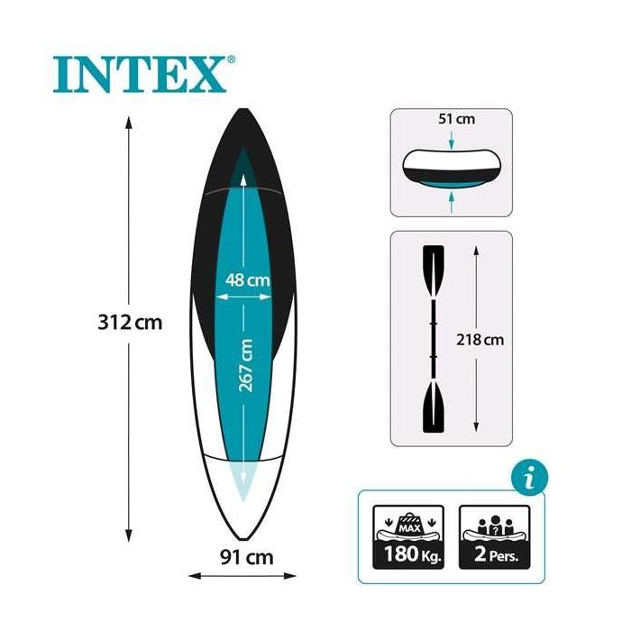 Intex Kayak Explorer K2 con Remos de Aluminio y Bomba Incluidos - 312x91x51cm 2