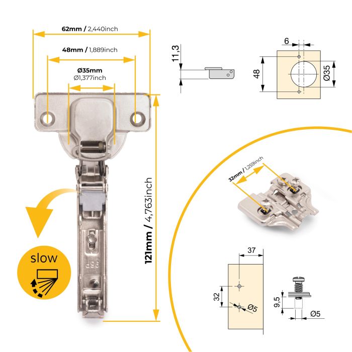 Emuca Lote de 20 bisagras rectas X92 con cierre suave y suplementos montaje mixto, Diámetro 5x9.5mm, Altura 0, Acero, Níquel 3 Emuca Lote de 20 bisagras rectas X92 con cierre suave y suplementos montaje mixto, Diámetro 5x9.5mm, Altura 0, Acero, Níquel 3