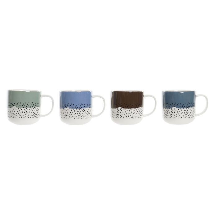 DKD Home Decor Mug Urban, Juego 12 Unidades, 360ml, Porcelana New Bone, Surtido Colores Verde Azul Marrón Blanco, L9xAn12xAl9cm, Apto Microondas y Lavavajillas