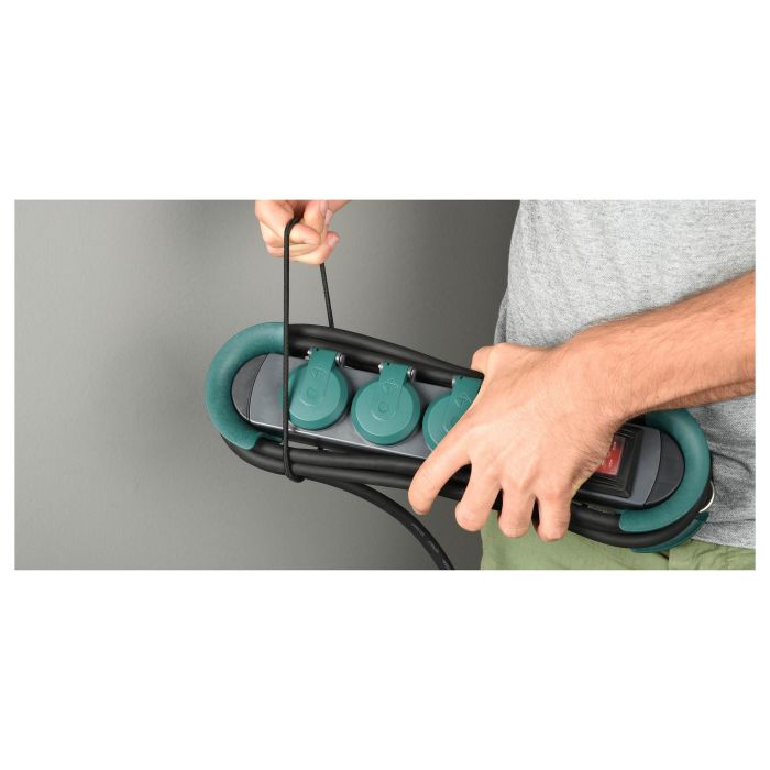 Bachmann 500.200 HOOK Outdoor - Alargador 4 Tomas Schuko con Interruptor y Tapa IP44, 4 metros, Color Verde