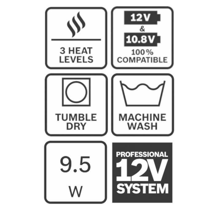 Bosch GHH 12+18V XA+GAA 12V-21 Chaqueta calefactable con capucha, 3 zonas de calor regulables y carga USB, Talla 2XL 4 Bosch GHH 12+18V XA+GAA 12V-21 Chaqueta calefactable con capucha, 3 zonas de calor regulables y carga USB, Talla 2XL 4