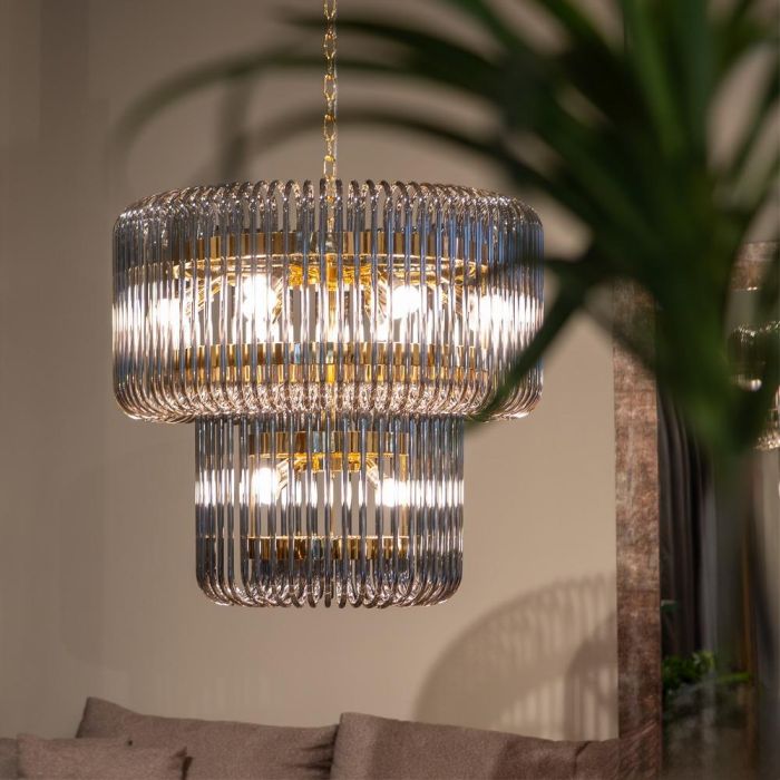 Lámpara Techo Oro-Gris Cristal 80 X 80 X 70 cm