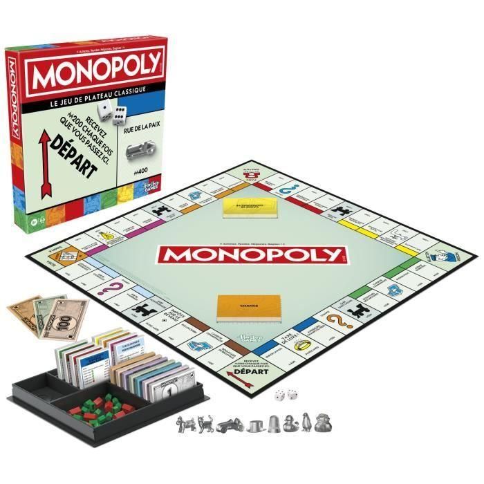 Monopoly clásico, juego de mesa, con caja de almacenamiento y peones grandes, de 2 a 6 jugadores, versión FR, a partir de 8 años, 5 Monopoly clásico, juego de mesa, con caja de almacenamiento y peones grandes, de 2 a 6 jugadores, versión FR, a partir de 8 años, 5