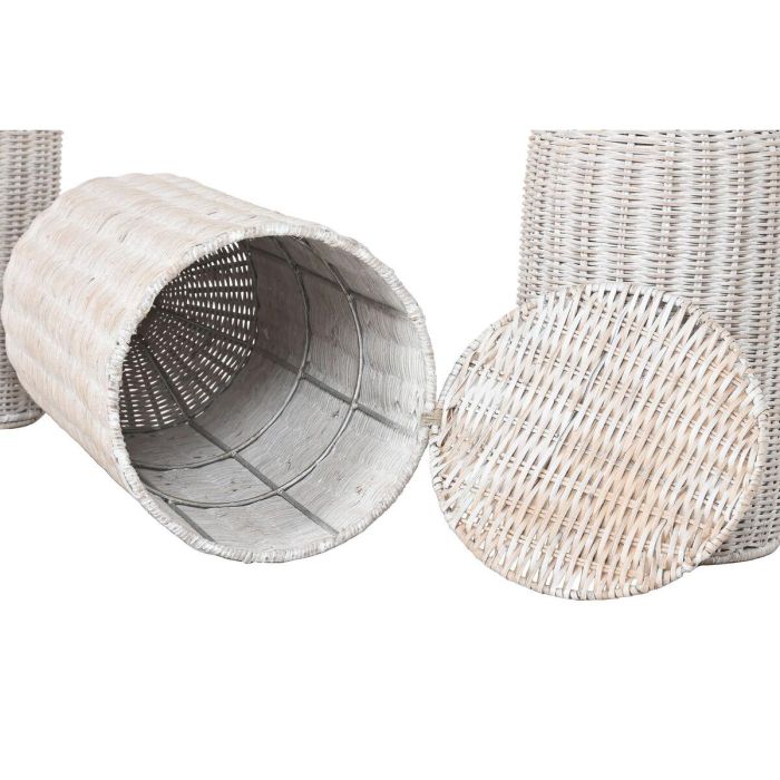 DKD Home Decor Jarrón Urban Decorativo de Pie - Set de 3 Jarrones de Ratán y Metal en Blanco Roto, 25x25x80 cm 2 DKD Home Decor Jarrón Urban Decorativo de Pie - Set de 3 Jarrones de Ratán y Metal en Blanco Roto, 25x25x80 cm 2