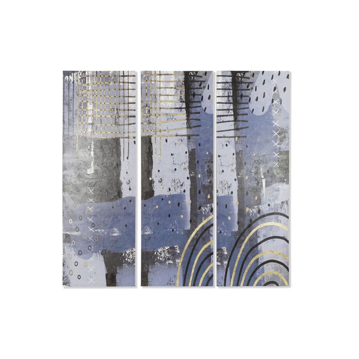 DKD Home Decor Cuadro Moderno Abstracto Azul Negro Lienzo y MDF Pintado a Mano 120x40 cm Set de 3 para Decoración Hogar