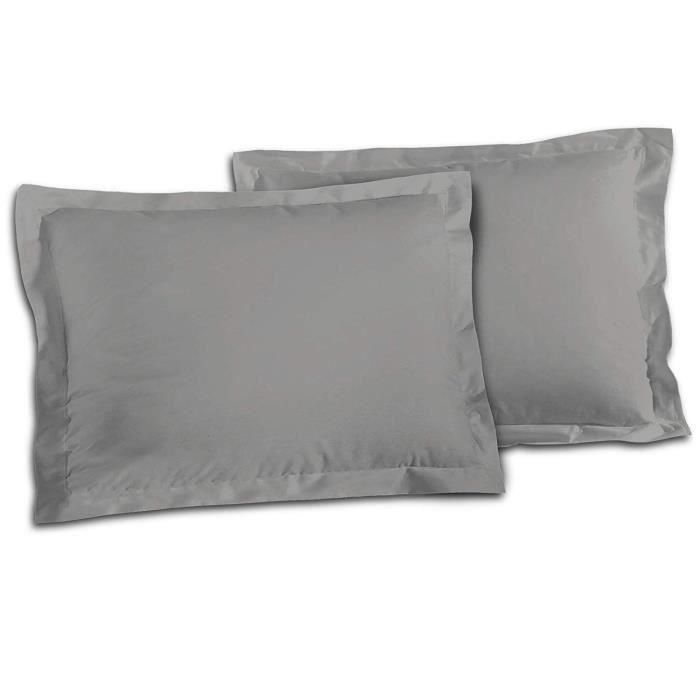 LOVELY HOME Juego de 2 fundas de almohada 100% algodón 50x70 cm - gris claro 1