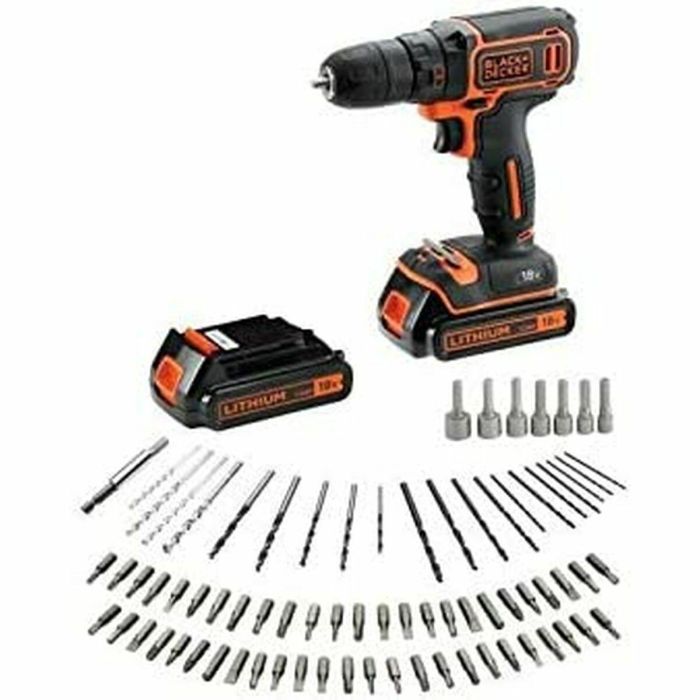 Black & Decker BDCDC18BAFC Taladro Atornillador Inalámbrico 18V Li-Ion 2 Baterías, 80 Accesorios, Vel. Variable, 10 Pos. Torque 18