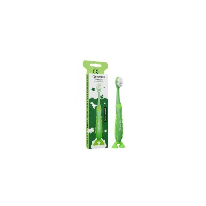 NORDICS ORAL CARE 6.900 Cepillo Dental Niños 2+ Años Ultrasuave Dinosaurio Verde Filamentos 0.08mm Mango Silicona Reciclable