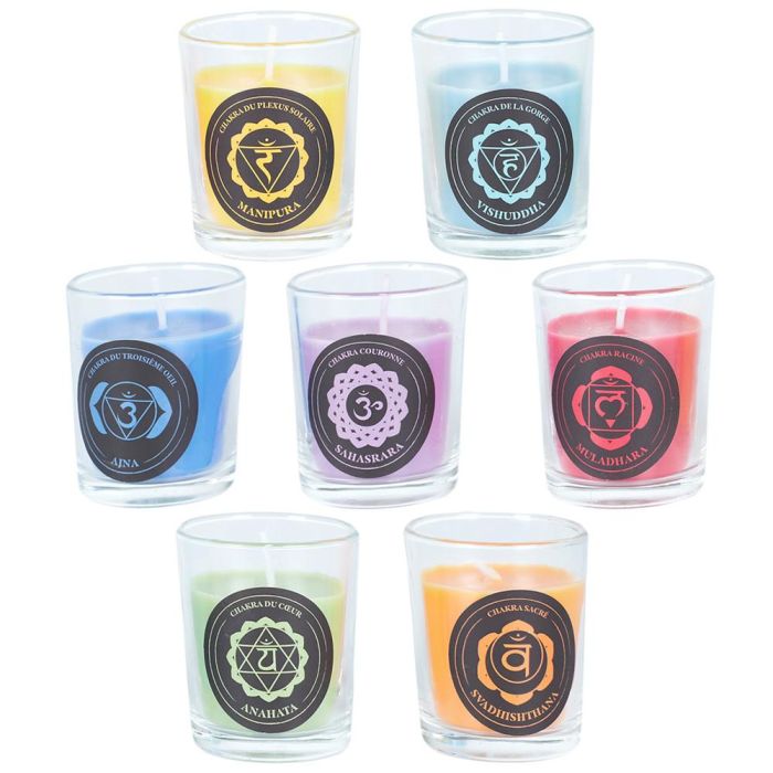Home Deco Factory Juego 7 Velas Perfumadas Chakra Lila Azul Celeste Verde Amarillo Naranja Rojo Vasito Vidrio 4 Home Deco Factory Juego 7 Velas Perfumadas Chakra Lila Azul Celeste Verde Amarillo Naranja Rojo Vasito Vidrio 4