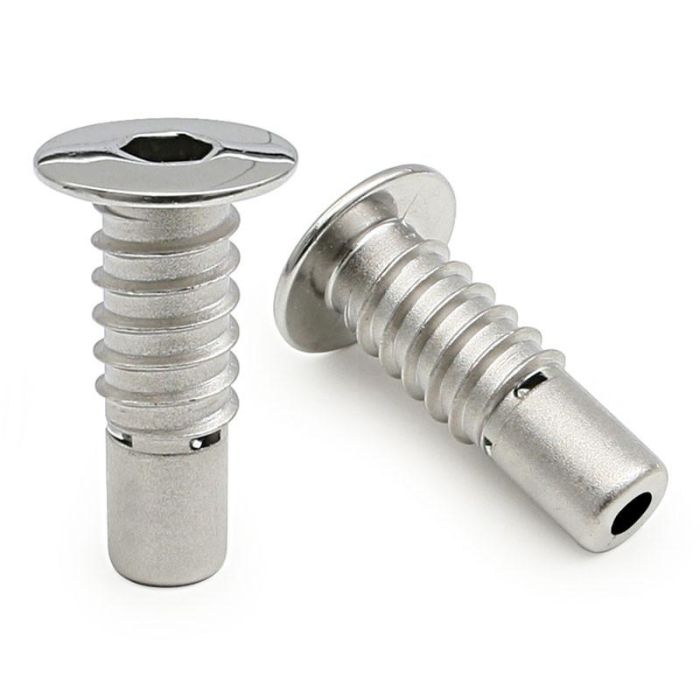 Q&Q Casquillo Rosca Madera Zamak Cromo para Mecanismos de Sofá Ø12mm con Caña Pasante y Embellecedor Brillante