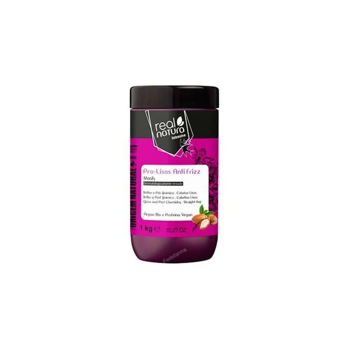 Real Natura Mascarilla Sem Sal Pro-Lisos Anti Frizz con Argán 1kg - Brillo y Suavidad para Cabello Liso