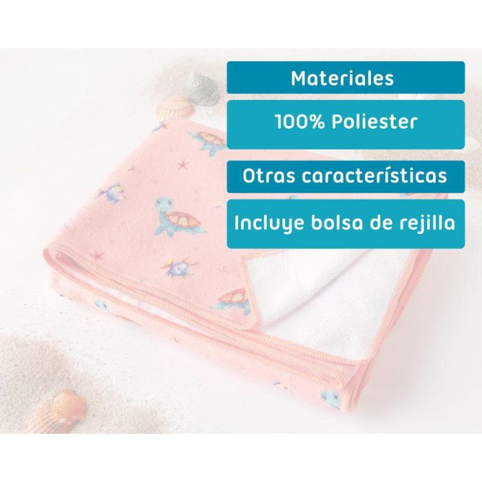 KioKids Toalla de Playa para Bebés Microfibra Tortugas Coral 75x150 cm Secado Rápido Absorbente con Bolsa 4