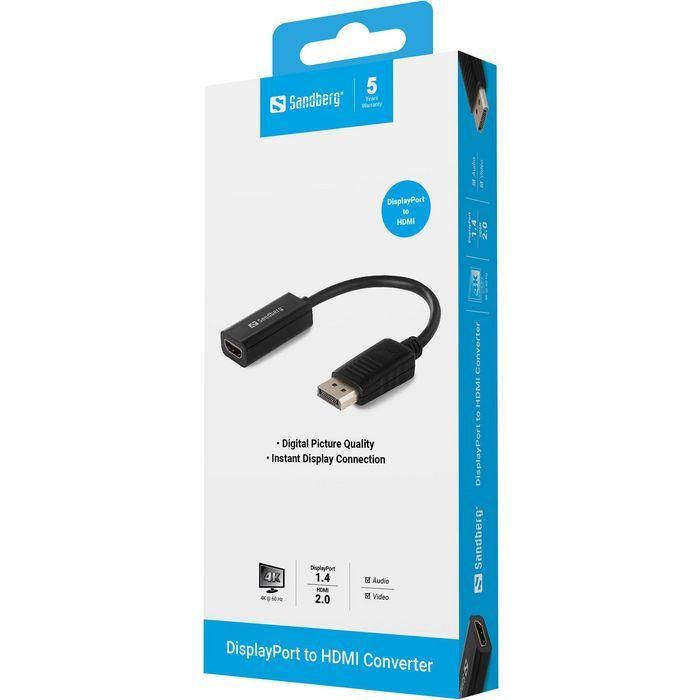 Sandberg Adaptador DisplayPort a HDMI para conectar dispositivos con salida DisplayPort a televisores y monitores con entrada HDMI 1