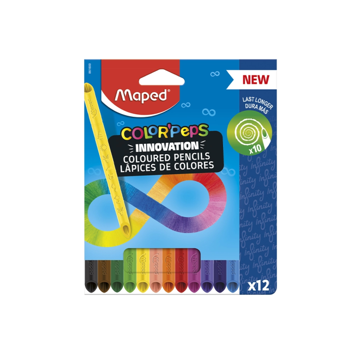Maped Color'Peps Infinity Lápices de Colores Estuche 12 Ud - Duran 10 Veces Más, Se Afilan Solos 1