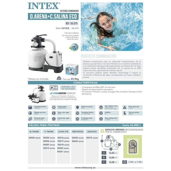 Intex 26676 Sistema de Filtración y Tratamiento de Sal 2 en 1 - Filtro de Arena 6m³/h para Piscinas hasta 32m³ 23