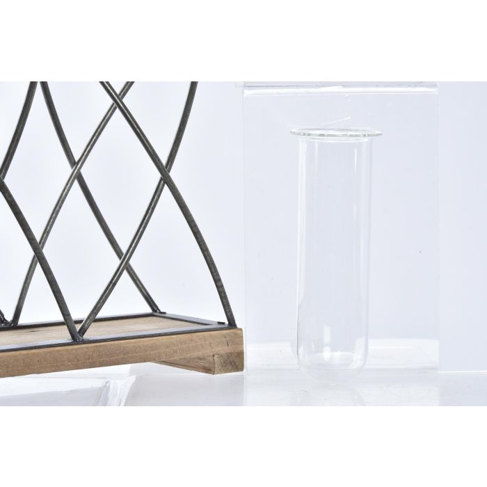 DKD Home Decor Jarrón Cristal Paulownia Metal Marron Negro Transparente 36.5 x 11.5 x 23.5 cm 2