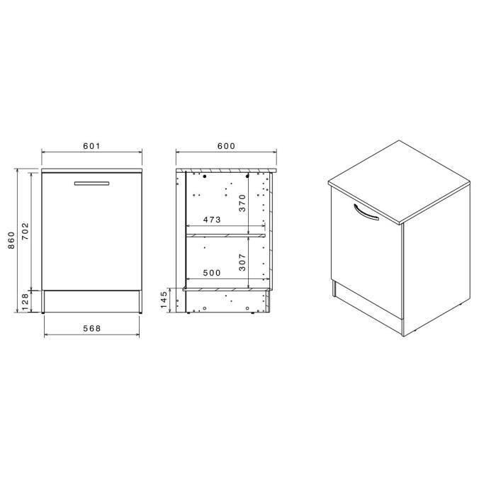 Oslo muebles bajos 1 puerta + tableta + plan - decoración blanca mate - l 60 x d 60 x h 86 cm 3 Oslo muebles bajos 1 puerta + tableta + plan - decoración blanca mate - l 60 x d 60 x h 86 cm 3