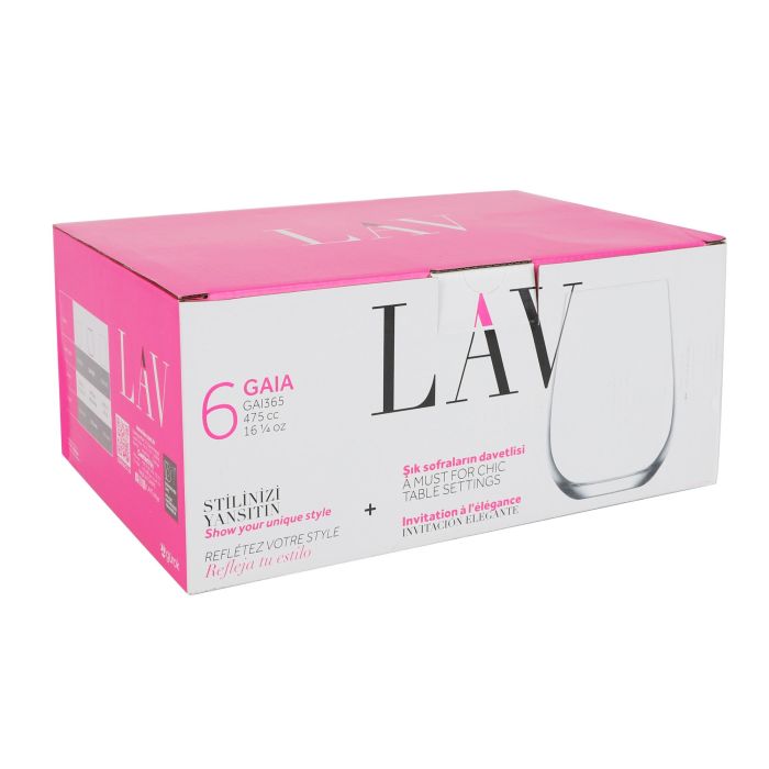 Lav Set de 6 Vasos Colección Gaia, Capacidad 475 ml por Vaso, Medidas Ø 7 x 9 x 11 cm (8 Cajas) 3