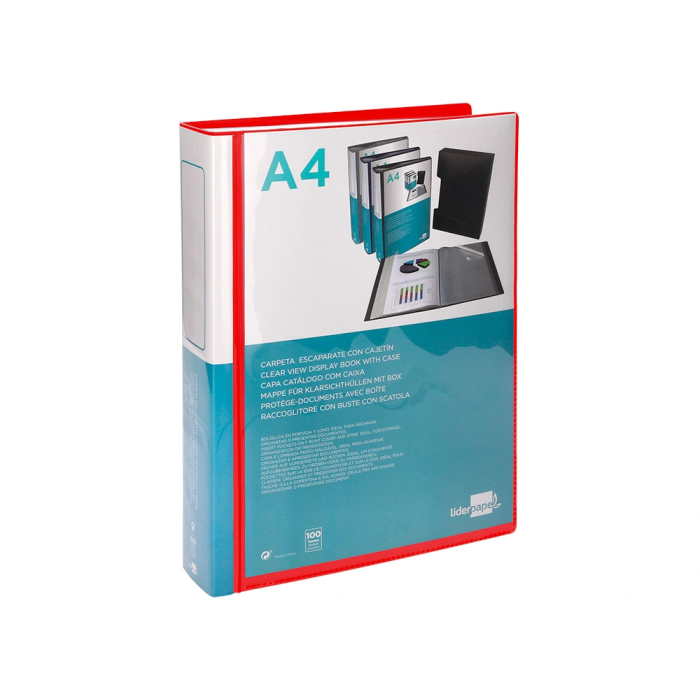 Liderpapel Carpeta Personalizable 100 Fundas Polipropileno DIN A4 Rojo Translucido con Cajetín 3