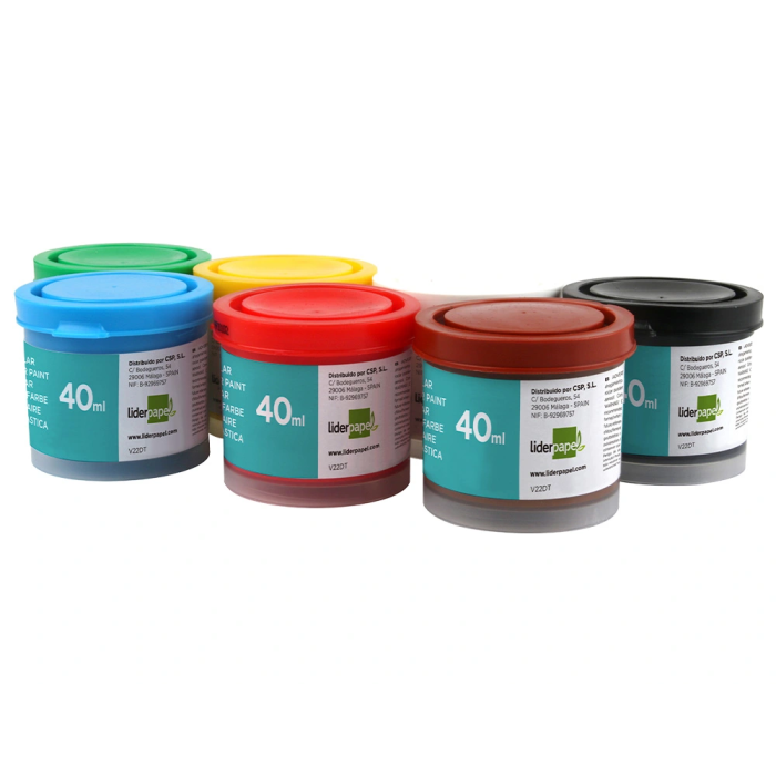 Liderpapel Tempera Escolar 40 ml Caja 7 Colores Surtidos + Pincel 3