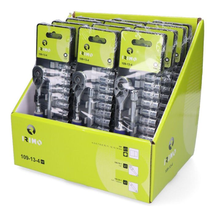 Irimo 109-13-4 Juego de Llave de Carraca y Vasos de 1/4" (13 Piezas) con Alargador y Acabado Cromado 1