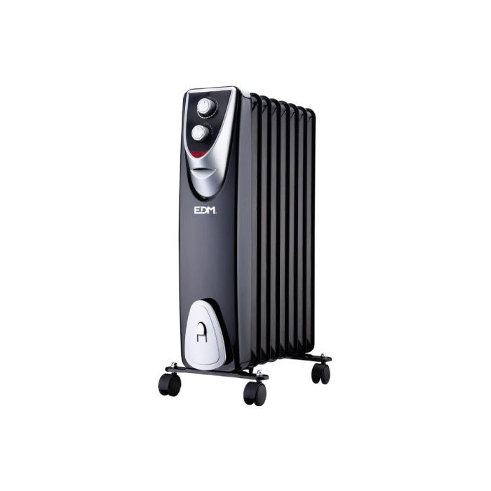Edm Radiador Black Edition sin aceite, 8 elementos, 500-1000-1500W, termostato de alta precisión, antivuelco