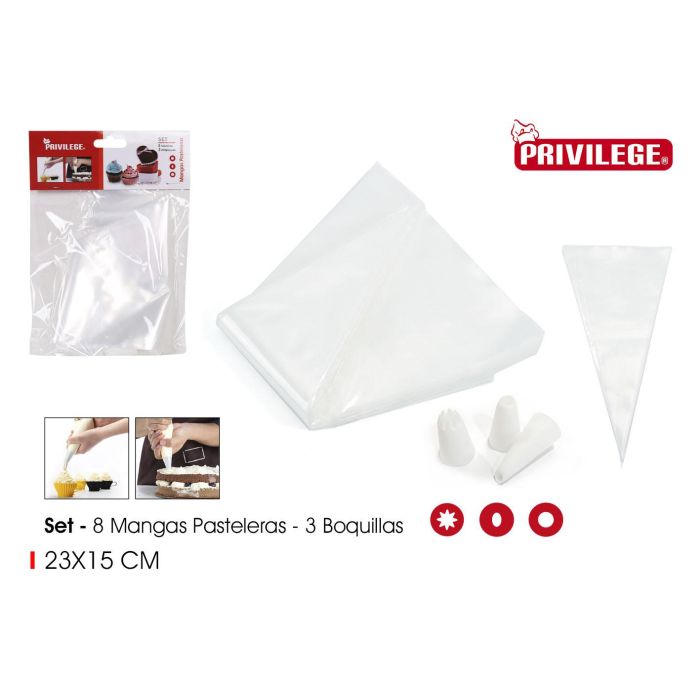 Set de 8 Mangas Pasteleras con 3 Boquillas Privilege (24 Unidades) Set de 8 Mangas Pasteleras con 3 Boquillas Privilege (24 Unidades)