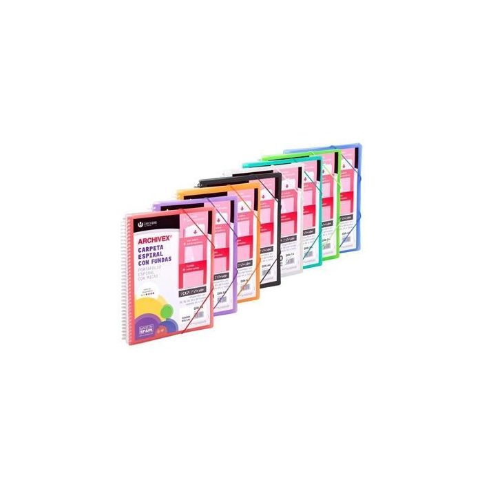 Carchivo Archivex-Star Archivador Personalizable A4 con 20 Fundas PP, Espiral, Colores Surtidos - Pack 12 Unidades