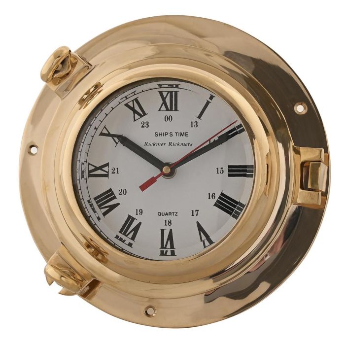 DKD Home Decor Reloj de Pared Vintage Dorado de Latón y Cristal para Decoración del Hogar - Medidas 23x23x7 cm - Funciona con 1 Pila AA