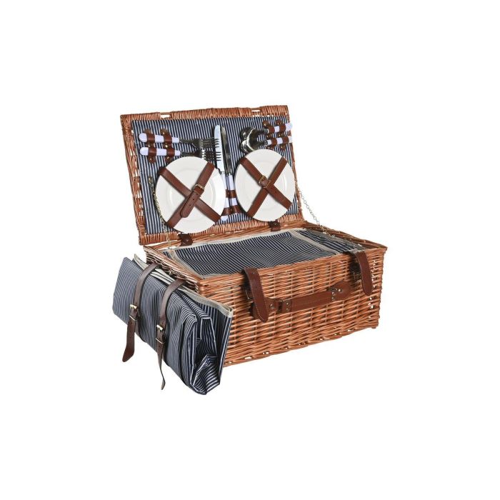 Cesta Picnic DKD Home Decor Marron Azul Marino 30 x 20 x 46 cm Set de 16 1