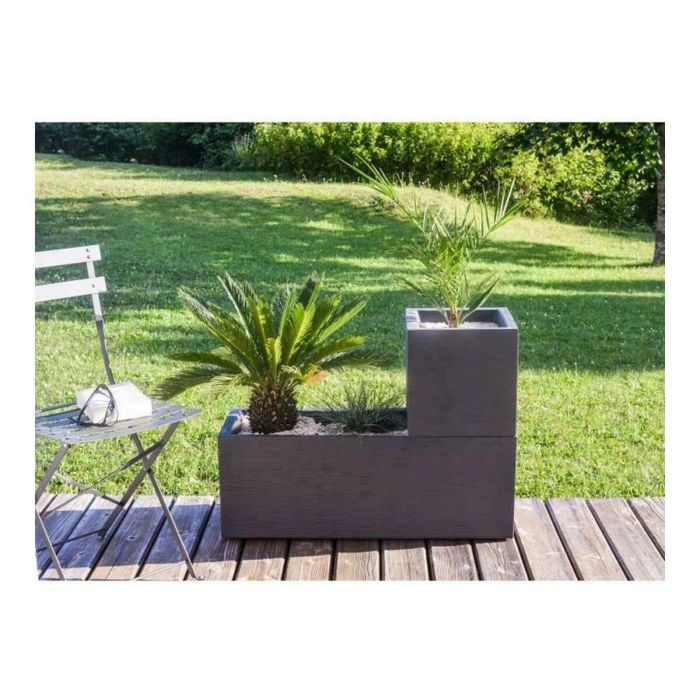 EDA PLASTIQUE Caja de flores Graphit Up cuadrada, 21 L, 29.5x29.5x29.5 cm, Gris antracita, Anti UV, Uso interior/exterior, Fabricada en Francia 1