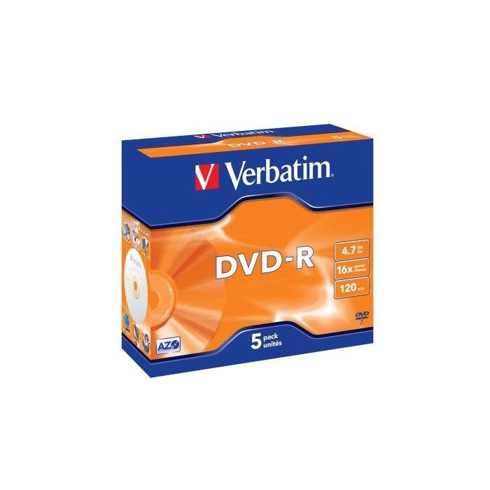 Verbatim Dvd-R, 4.7 grb, 16X, 5 Pack Branded Jewel Case, Superficie Matt Silve 1 Verbatim Dvd-R, 4.7 grb, 16X, 5 Pack Branded Jewel Case, Superficie Matt Silve 1