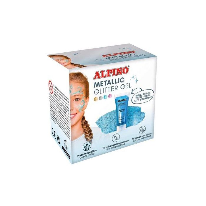 Alpino Gel Con Purpurina Metallic Glitter Caja 6 Unidades Azul para Rostro y Cuerpo