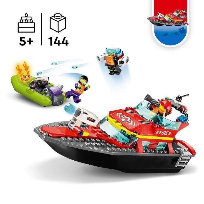 LEGO CITY 60373 El bote de rescate de bomberos, juguete flotante con jetpack y minifiguras 2