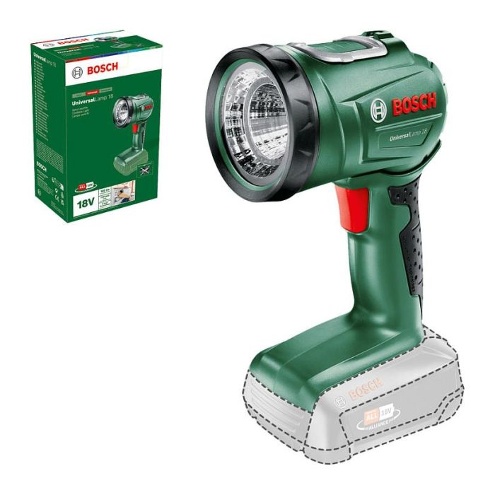 Bosch UniversalLamp 18 - Linterna LED Portátil de Trabajo, Color Negro y Verde, Flujo Luminoso 100 lm