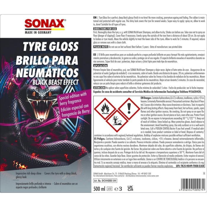 Abrillantador de Neumáticos Sonax SX04344000 500 ml 1 Abrillantador de Neumáticos Sonax SX04344000 500 ml 1