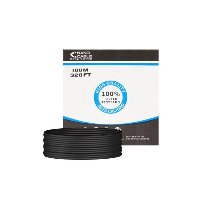 Nano Cable 10.20.0502-EXT-BK Cable RJ45 para Exteriores UTP Cat.6, 100m, Impermeable, Negro