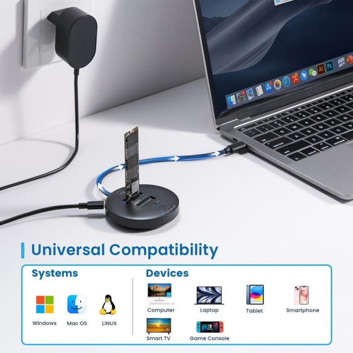 EWENT EW7078 Clonador SSD Doble Bahía USB 3.2 Gen 2 Estación de Acomplamiento M.2 NVMe SATA hasta 10Gbps Negro 4