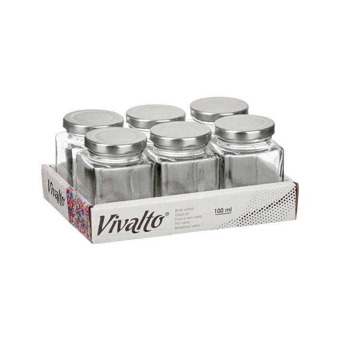 Tarro Cuad Cristal Trans Tapa 100 Ml Vivalto 5x7x5cm (48 Unidades) 1