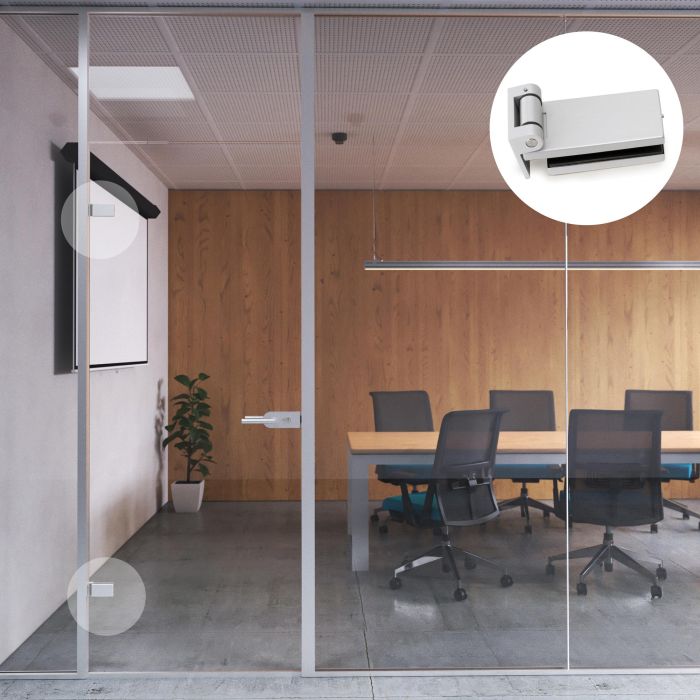 Emuca Bisagra para puerta de cristal con embellecedor, bisagra horizontal con pala de 40mm, para puerta de 8-12mm, aluminio y acero, gris metalizado 1 Emuca Bisagra para puerta de cristal con embellecedor, bisagra horizontal con pala de 40mm, para puerta de 8-12mm, aluminio y acero, gris metalizado 1