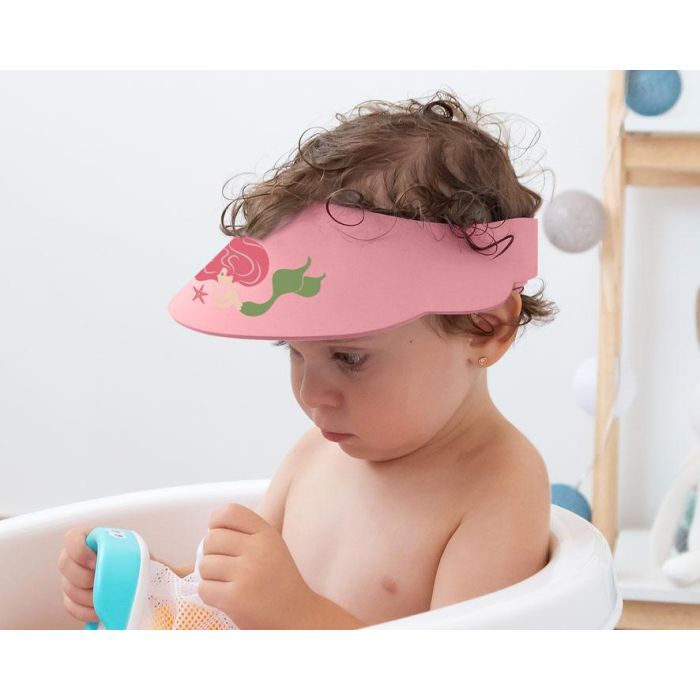 KioKids Visera Antilágrimas de Baño para Bebé/Niño con Diseño Sirena Rosa | Protección Ojos y Oídos al Lavar Pelo | EVA Flexible Ajustable +9 Meses 1