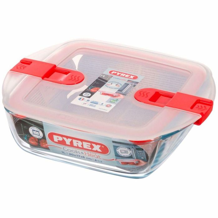 Pyrex Cook & Heat - Recipiente Cuadrado de Vidrio Borosilicato con Tapa para Horno, Microondas y Congelador - 20x17 cm 16 Pyrex Cook & Heat - Recipiente Cuadrado de Vidrio Borosilicato con Tapa para Horno, Microondas y Congelador - 20x17 cm 16